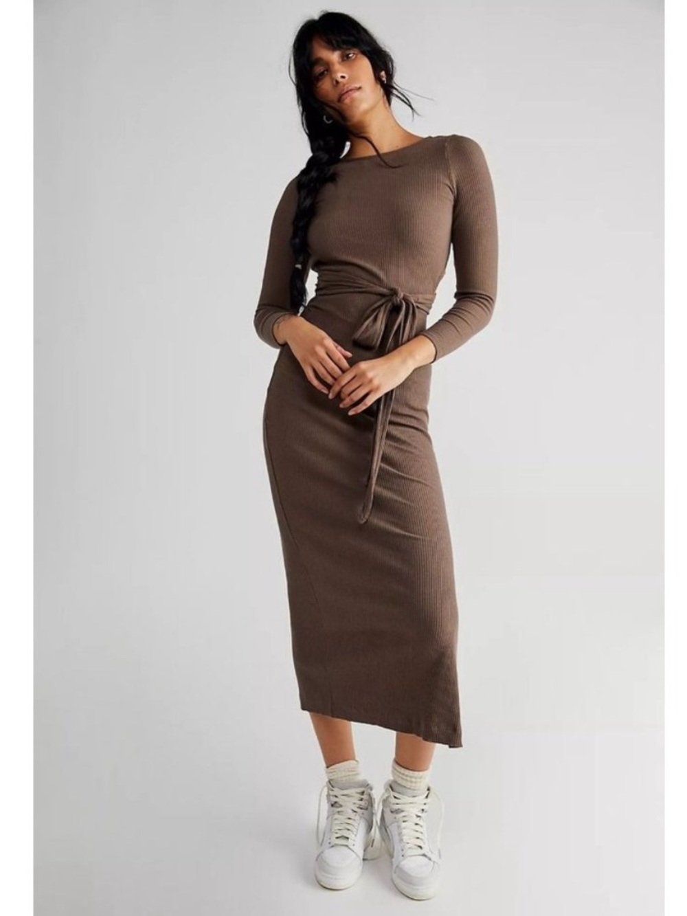 Free People Beach FP Beach Last Minute Midi Ribbed Dress in Brown Size Small